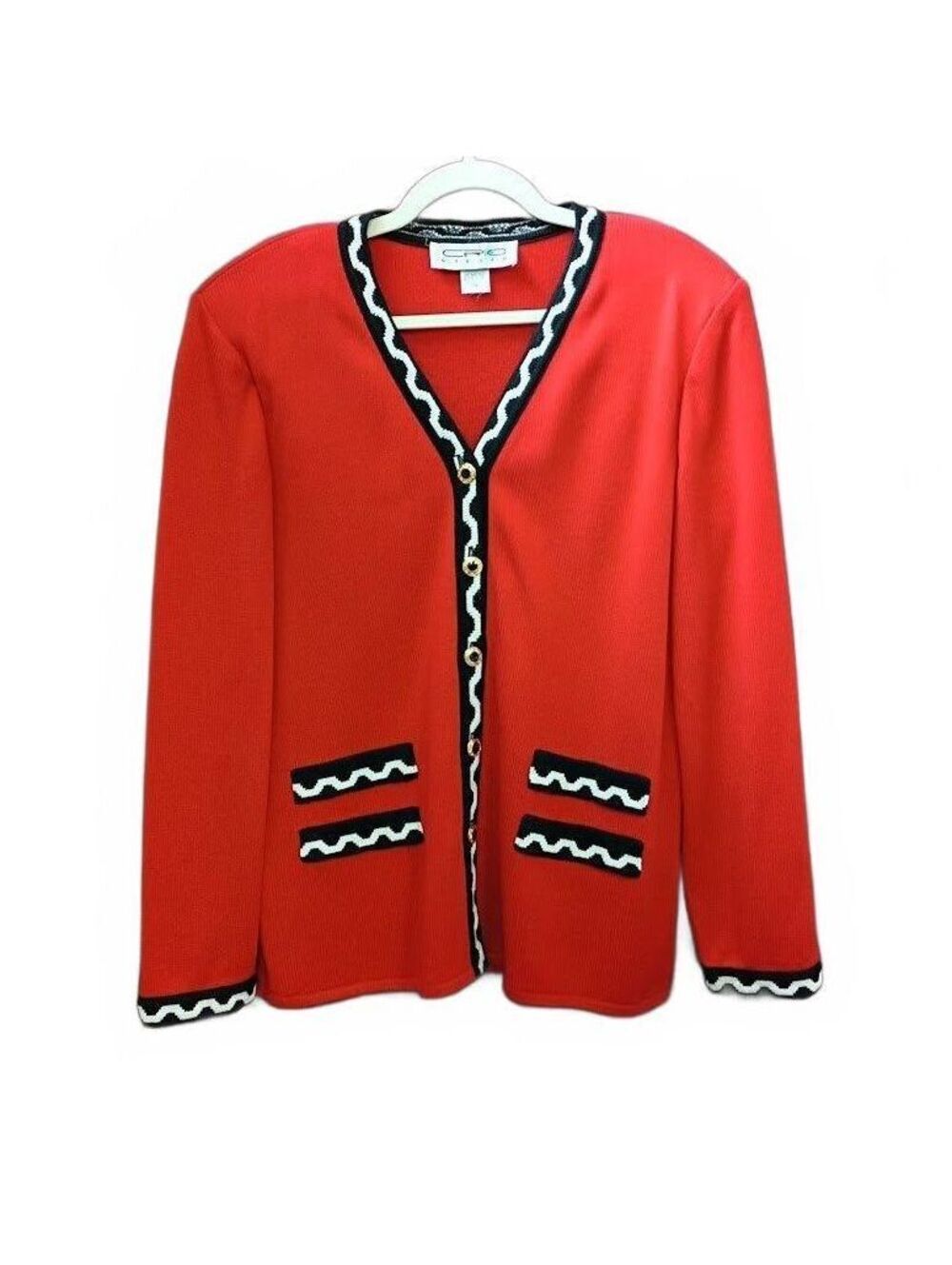 Eric Steven Women's Red Knit Cardigan with Black and White Trim Size 14